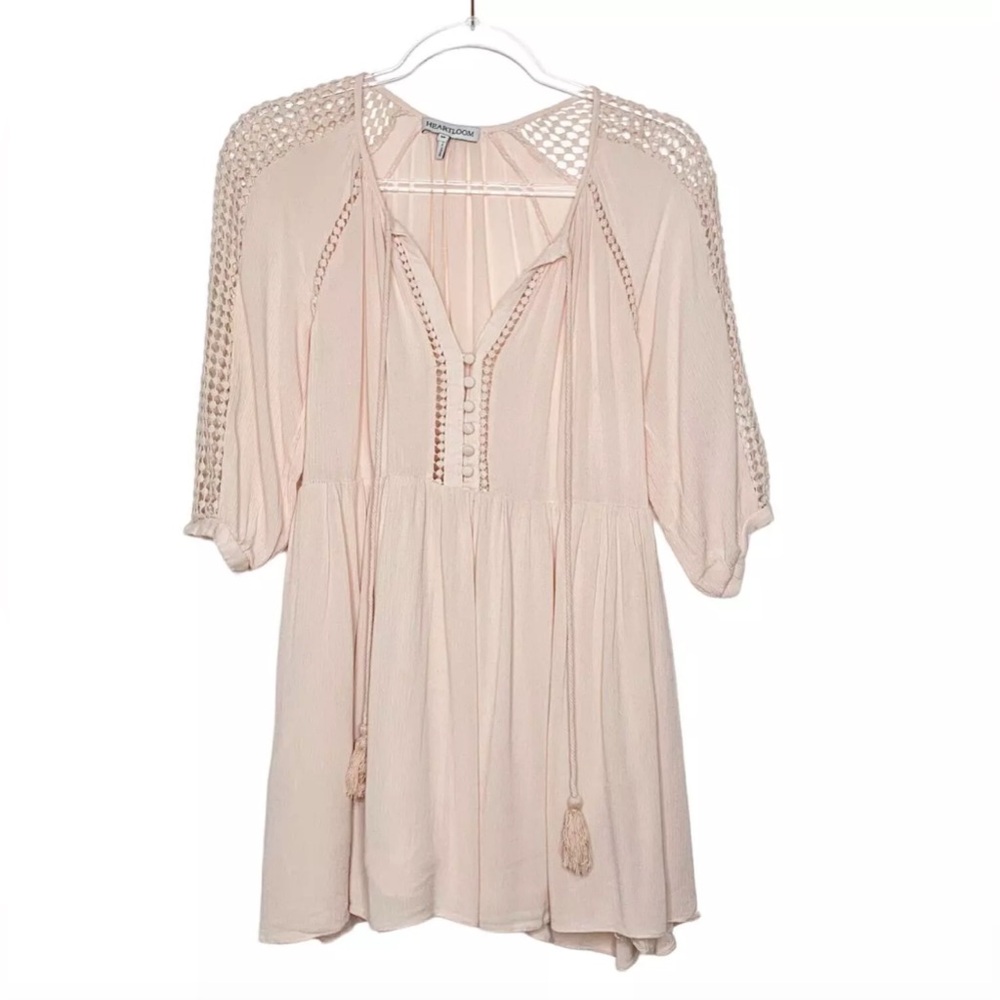 NWT - Heartloom Light Pink Helene Tie Neck 3/4 Sleeves Tunic Mini Dress (Size S)
